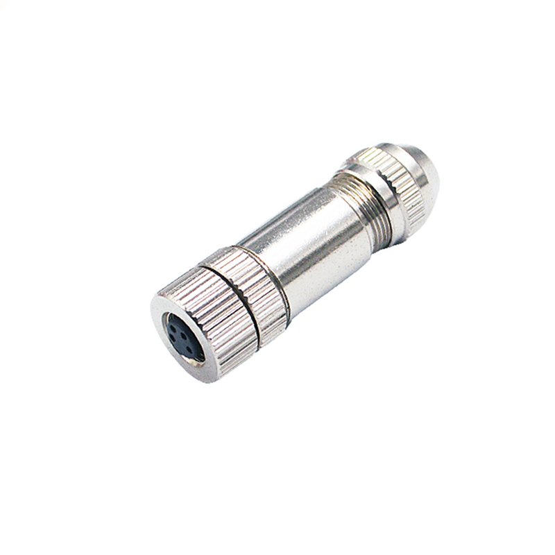 M8 4pins A code female straight metal assembly connector,shielded,brass with nickel plated housing,suitable cable outer diameter 3.5mm-5.0mm
